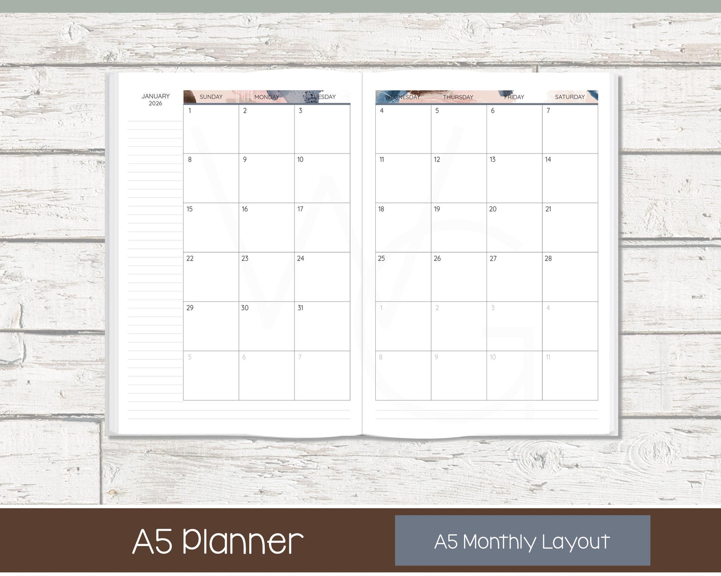 Complete Vertical Planner | Month, Week, Day Planner | Lined Layout | Blush & Ink