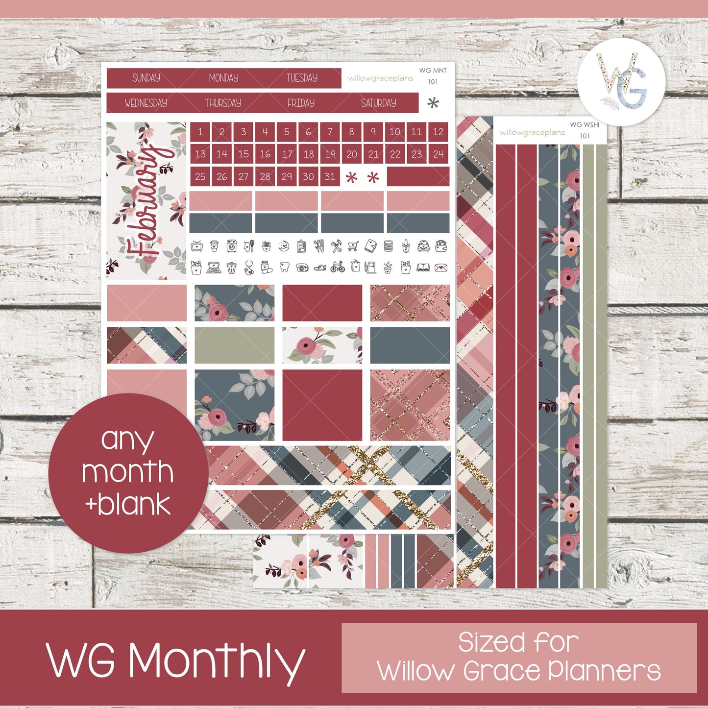 Willow Grace Planner Stickers - Monthly Planner Stickers | WGM-101