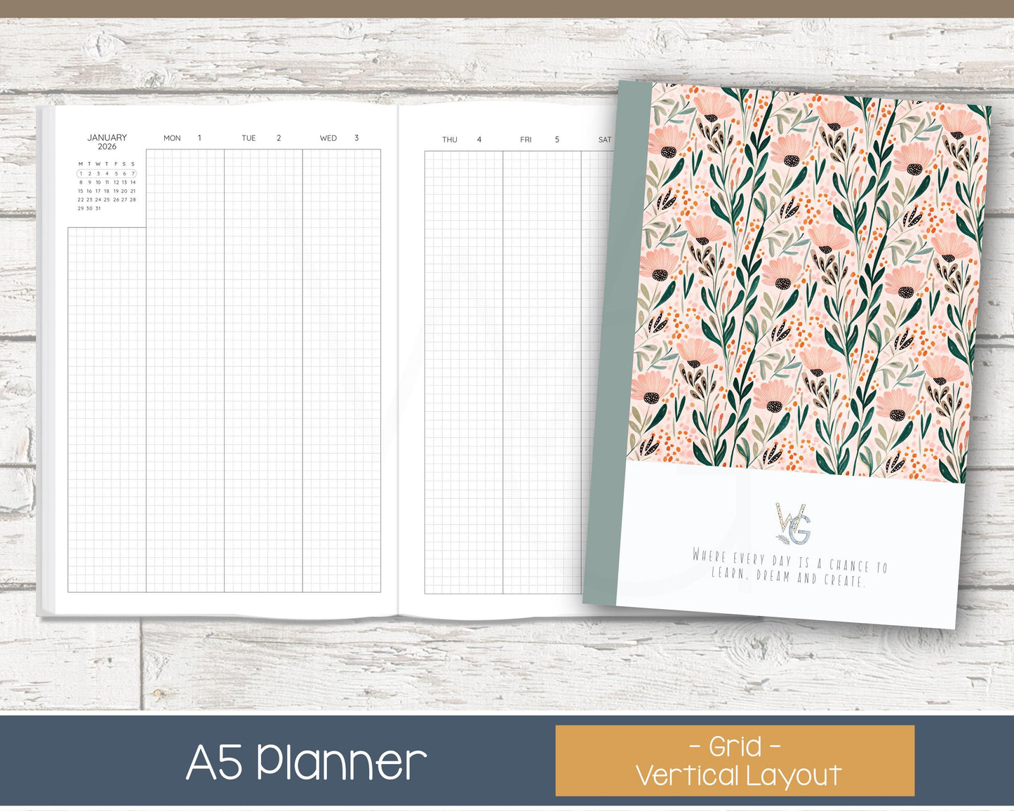 2026 Weekly Planner | Productivity Weekly Planner | Grid Layout - Black and White | Ready to Ship - Cottage Bloom