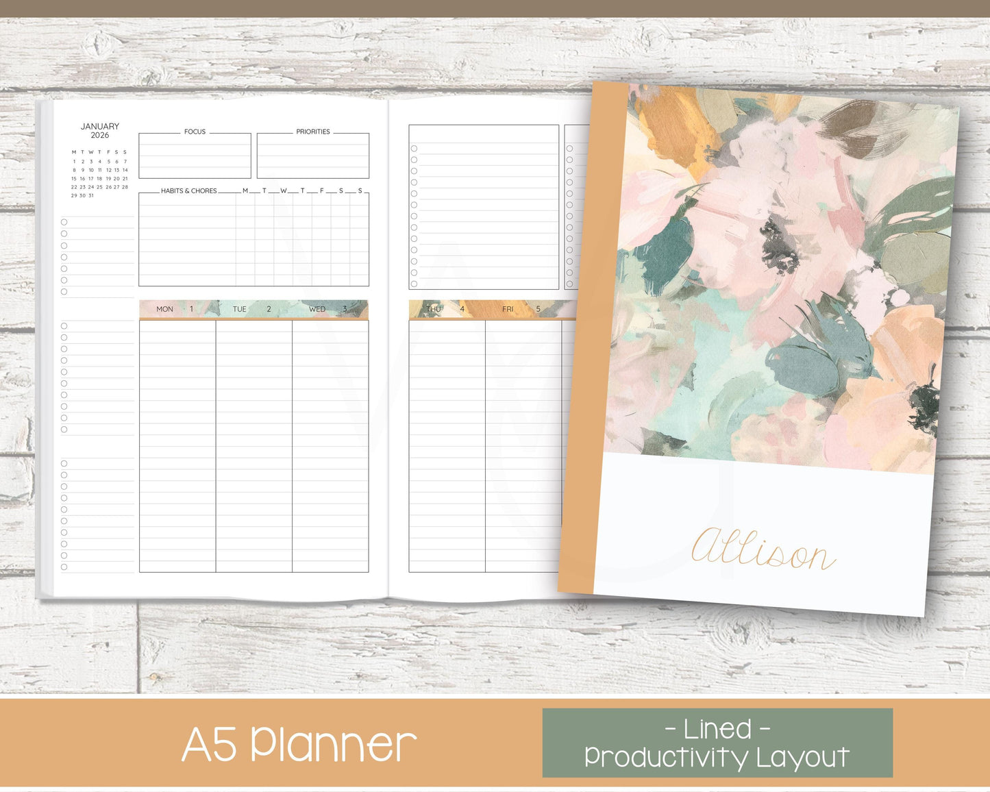 Weekly Personalized Planner | Productivity Weekly Planner | Lined Layout | Bloom