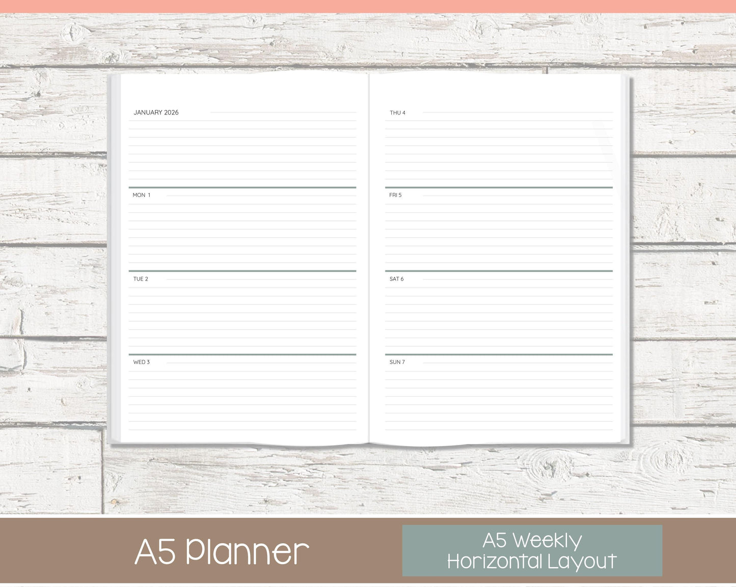 Weekly Personalized Planner | Horizontal Weekly Planner | Lined Layout | Cottage Bloom