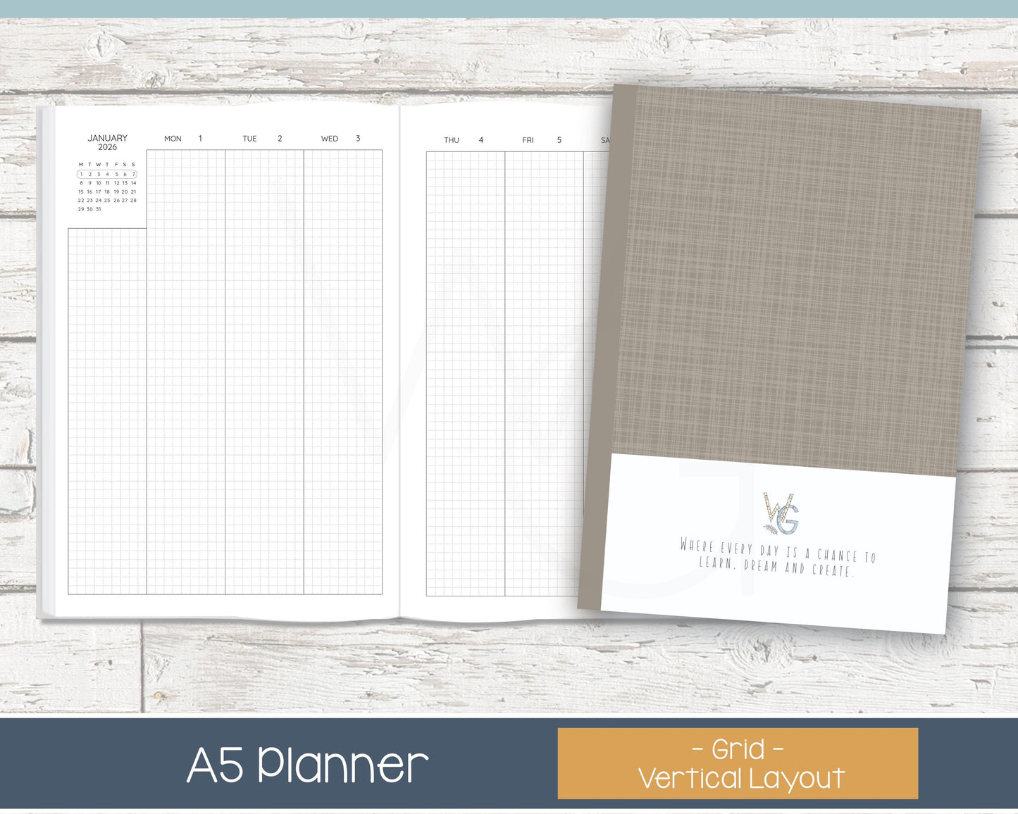 2026 Weekly Planner | Vertical Weekly Planner | Grid Layout - Black and White | Ready to Ship